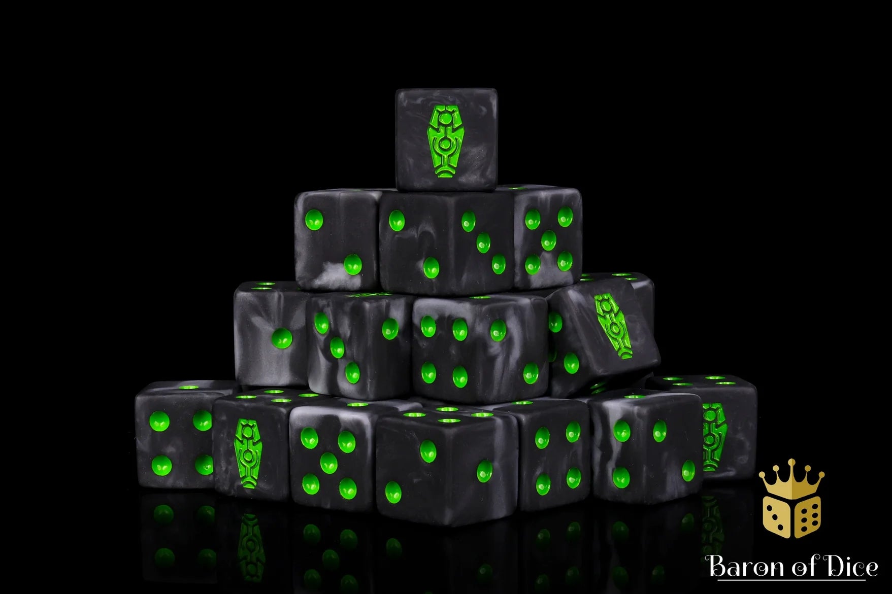 Day of The Dead Dice - Green Coffin (25 Square Corner Dice)